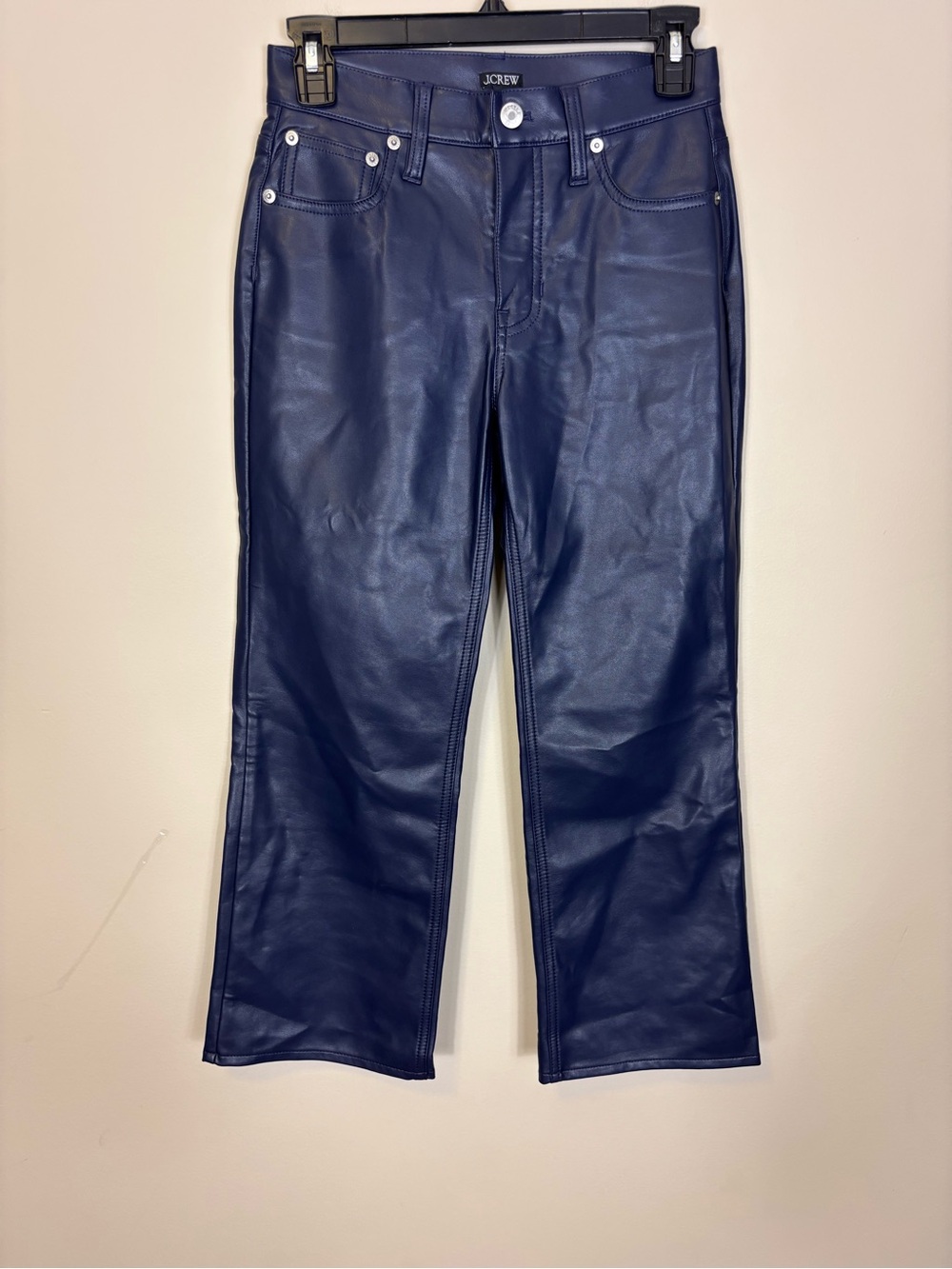 J. Crew Navy Faux-Leather Flared Leg Jeans 23P